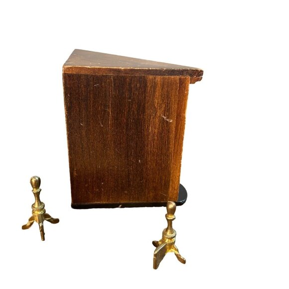 Vintage Miniature Corner Wooden Fireplace Dollhouse Metal Andirons Wood Bellow - Picture 4 of 13